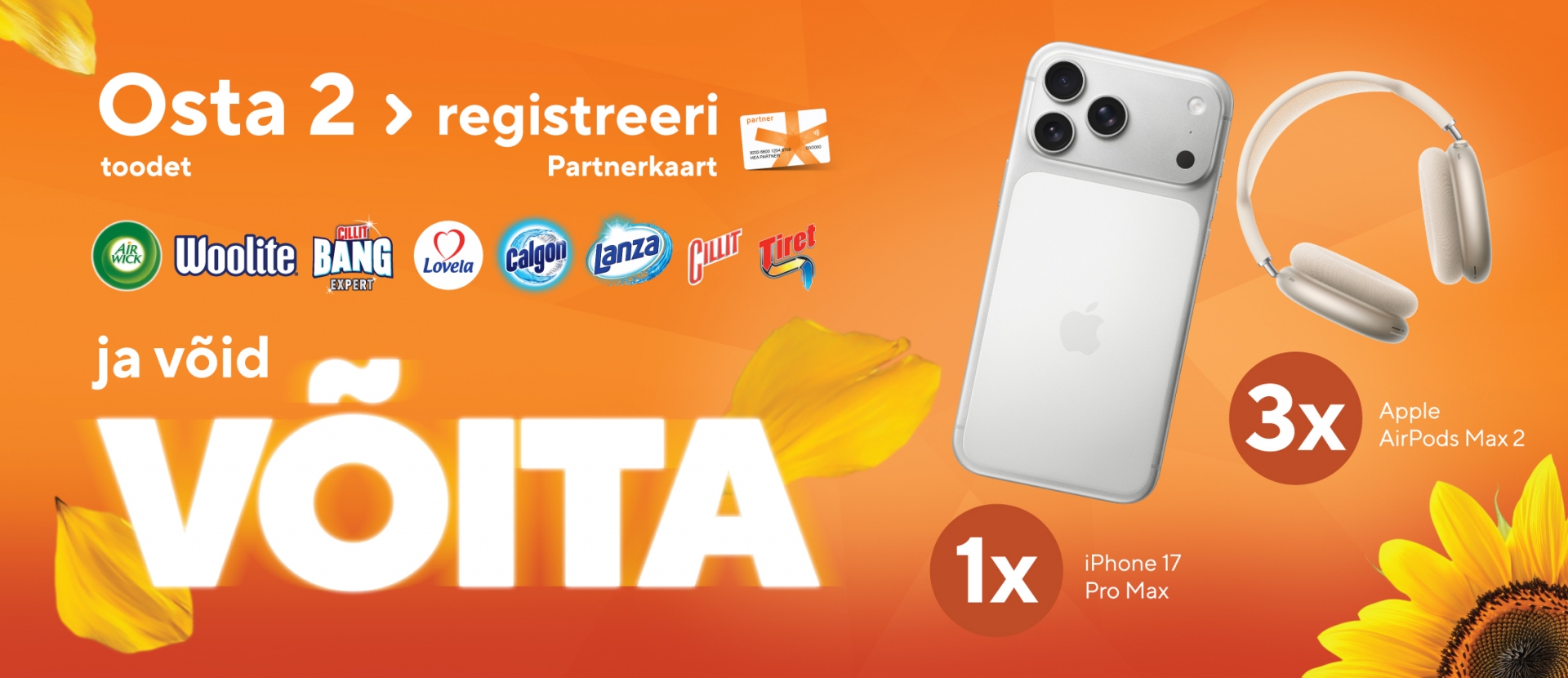 Osta 2 toodet, registreeri Partnerkaart ja võid võita